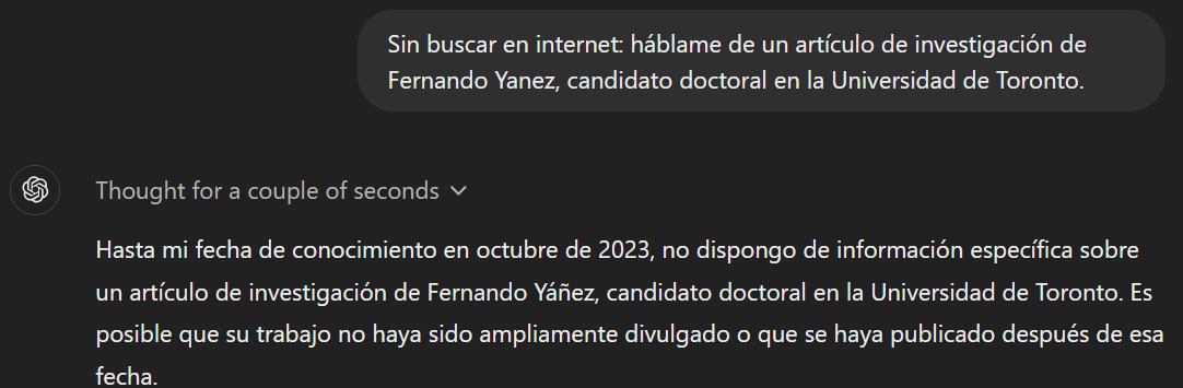 ChatGPT mostrando falta de conocimiento reciente.